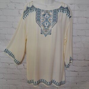 Ruby Rd. Bohemian Embroidered Tunic Top Blouse Size Medium